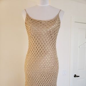 CARMEN MARC VALVO GOLD METALLIC GOWN SMALL